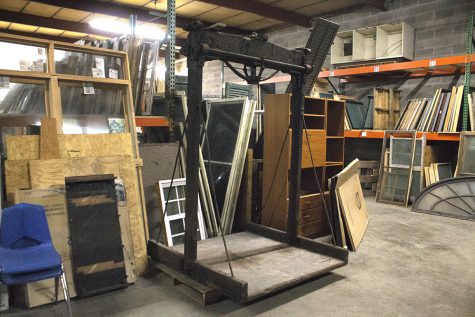 An example of what expect at Legacy Architectural Salvage: during the demolition of WAVE transit’s old warehouse on Castle Street, this 1800s Philadelphia freight elevator was salvaged. (Port City Daily photo | Johana Ferebee)