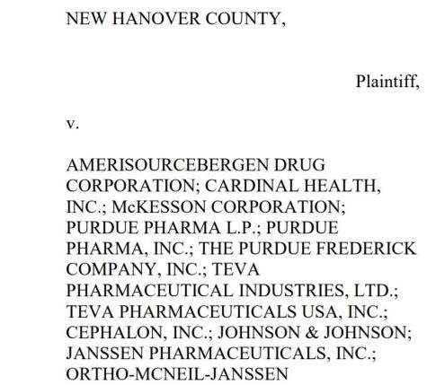 New Hanover County has filed a massive 120-page lawsuit, targeting numerous drug producers and distributes. (Port City Daily photo / NHC)