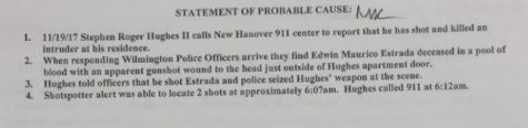 Excerpt from a Wilmington Police Department warrant to search the residence of Stephen Roger Hughes II after the shooting death of Edwin Maurico Estrada, a Corporal in the United States Marine Corps. (Port City Daily photo / BENJAMIN SCHACHTMAN)