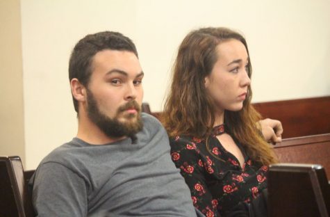 Christopher Anthony Simpson (left), 21, of Leland. Simpson is charged with felony animal cruelty. Alyssa Croom, his girlfriend, appeared in court with him. (Port City Daily photo / BENJAMIN SCHACHTMAN)
