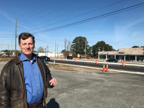 Wilmington City Councilman Paul Lawler and the proposed site of the Kerr Lofts development at 125 South Kerr Avenue. (Port City Daily photo | BENJAMIN SCHACHTMAN)