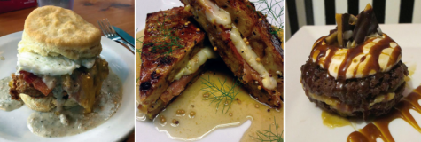 Just a few of Chef Micah Edelstein's biscuit creations, from the familiar (biscuits and gravy, left) to the more exotic (what appears to be a desert biscuit creation, right). (Port City Daily photo / COURTESY ROLLED AND BAKED)