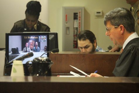 Judge Jeffrey E. Noecker considers the prosecution's request for a $2 million bond on New Hanover County School teacher Michael Earl Kelly. (Port City Daily photo | BENJAMIN SCHACHTMAN)