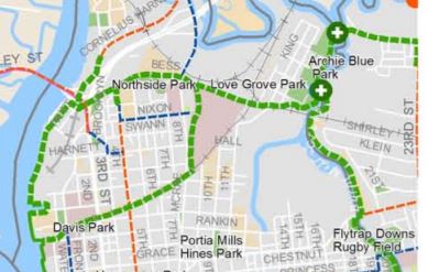The 2013 Greenway plan, published by Wilmington and New Hanover County, identified the rail bed as a 'proposed greenway' - but not specific plan was ever put forward. (Port City Daily Photo | COURTESY CITY OF WILMINGTON)