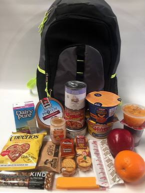 A standard NourishNC backpack contains eight meals, six healthy snacks, milk or juice and fresh produce every weekend. (Port City Daily photo/Courtesy of NourishNC)