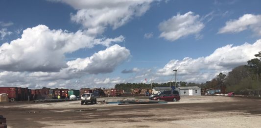 The Wilmington hardwood exporter Tima Capital contracts with Royal Pest Solutions to spray logs with methyl bromide as part of a pre-shipping quarantine procedure. (Port City Daily photo | BENJAMIN SCHACHTMAN)