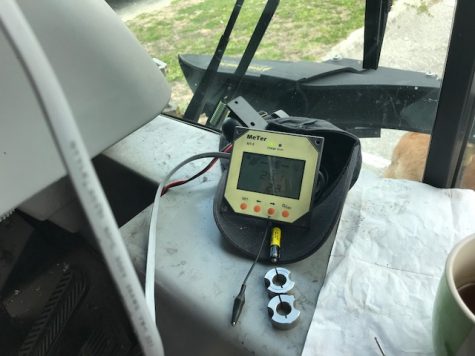 Volt meter. Dory's solar panels were still pulling juice, even on a cloudy day. (Port City Daily photo | BENJAMIN SCHACHTMAN)