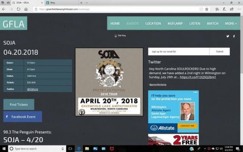 The ticket portal for Soja tickets through the Greenfield Lake Amphitheater (GFLA) page. Note: the GFLA page has since been redesigned. (Port City Daily photo | COURTESY ERIC REEVES)