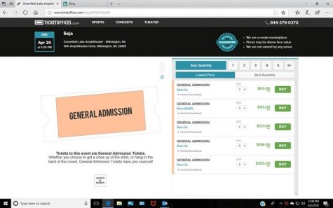 The Ticketoffices.com website, showing inflated resale prices for Soja tickets. (Port City Daily photo | COURTESY ERIC REEVES)