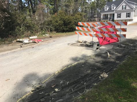 Located between two developments, the pothole on Ontario Road has steadily deteriorated over the last 16 months. Neither development has taken action to repair it. (Port City Daily photo | BENJAMIN SCHACHTMAN)