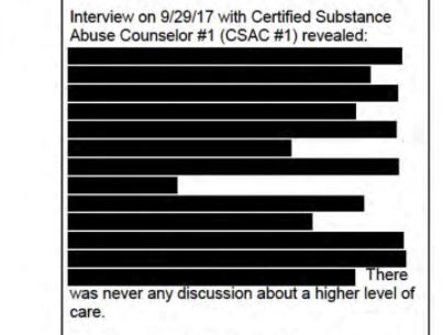 Redacted records from the North Carolina Department of Health and Human Services show numerous violations at New Hanover Treatment, including one that involved a patient's death. (Port City Daily photo | DEPARTMENT OF HEALTH AND HUMAN SERVICES)