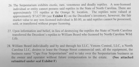 Instead of destroying the animals at the Serpentarium, the state transferred them from Larry Dean Ripa to William Beard. (Port City Daily photo | Courtesy Superior Court of New Hanover County)