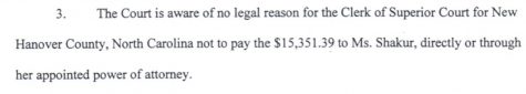 The Superior Court of New Hanover County found "no legal reason" not to write a check to Assata Shukar. (Port City Daily photo | SUPERIOR COURT OF NEW HANOVER COUNTY)