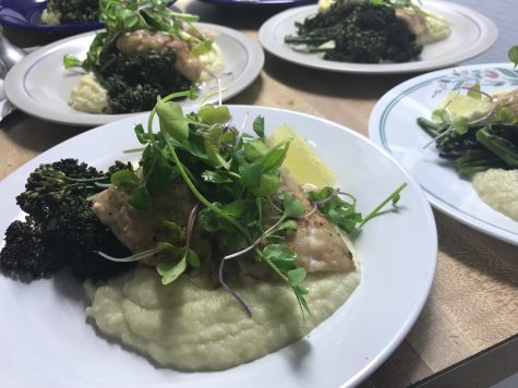 Local rockfish, cauliflower puree, baby broccoli and microgreens. (Port City Daily photo | Benjamin Schachtman)