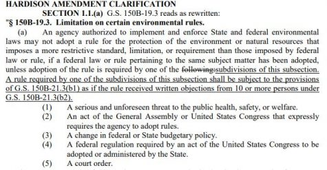 The Hardison Amendment limits state regulation, and doesn't allow it to be stricter than existing federal regulations. (Port City Daily photo | Courtesy North Carolina legislature)