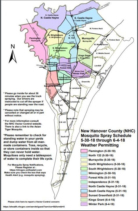 New Hanover County will spray for mosquitoes from Wednesday, May 30, to Monday, June 4, throughout the northern part of the county. (Port City Daily photo | Courtesy New Hanover County)