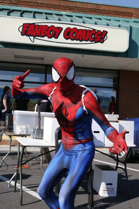 A fairly convincing Spider-Man at Fanboy Comics’ 2016 Free Comic Book Day. (Port City Daily photo | Courtesy Fanboy Comics)