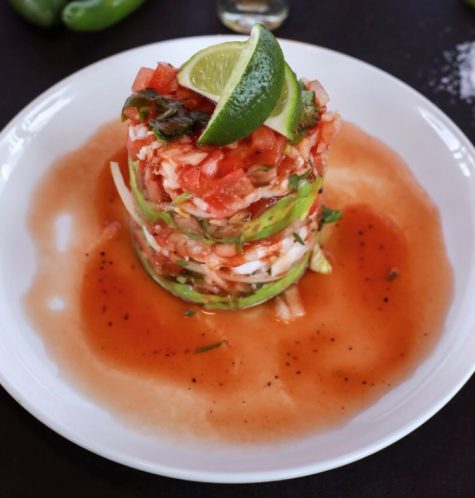 A shrimp ceviche 'tower' from Ramon Villasenor-Castro's test kitchen. (Port City Daily photo | Courtesy Ramon Villasenor-Castro)