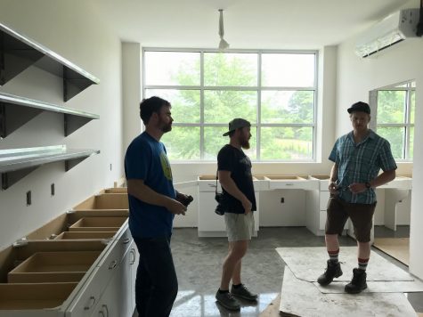 For right: Founders Grant Steadman and David Sweigart, Dean Moore. This is the future home of Flying Machine Brewing's quality assurance and experiment beer laboratory. (Port City Daily photo | Benjamin Schachtman)