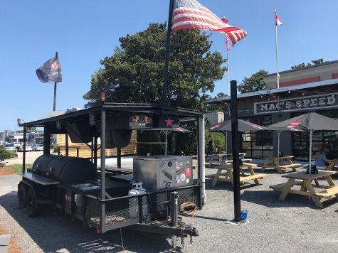 "Fat Boy," the smoker for Mac's Speed Shop, has been working overtime to prepare for the restaurant's grand opening. (Port City Daily photo | Benjamin Schachtman)