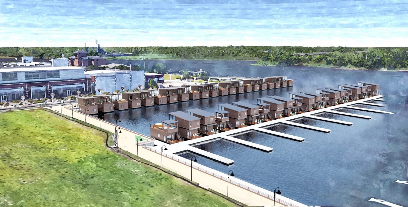 Port City Marina's southernmost docks will host 75 houseboats known collectively as The Strands. (Port CIty Daily Photo | Courtesy Atlantic Houseboats)