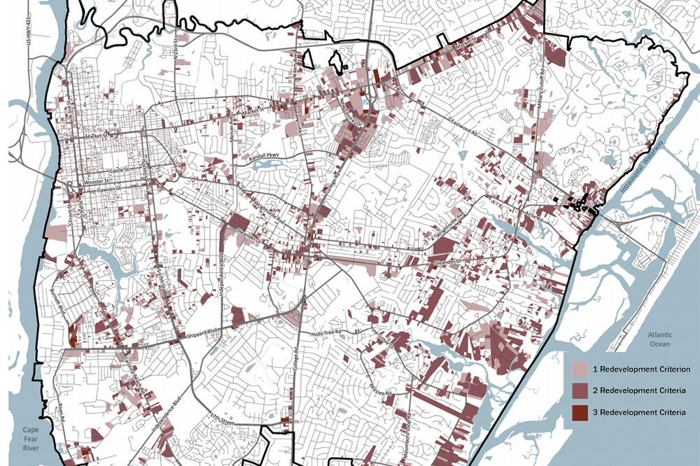 Land the city identified as potential areas for redevelopment in Create Wilmington Comprehensive Plan in 2016. (Port City Daily graphic/Courtesy City of Wilmington)