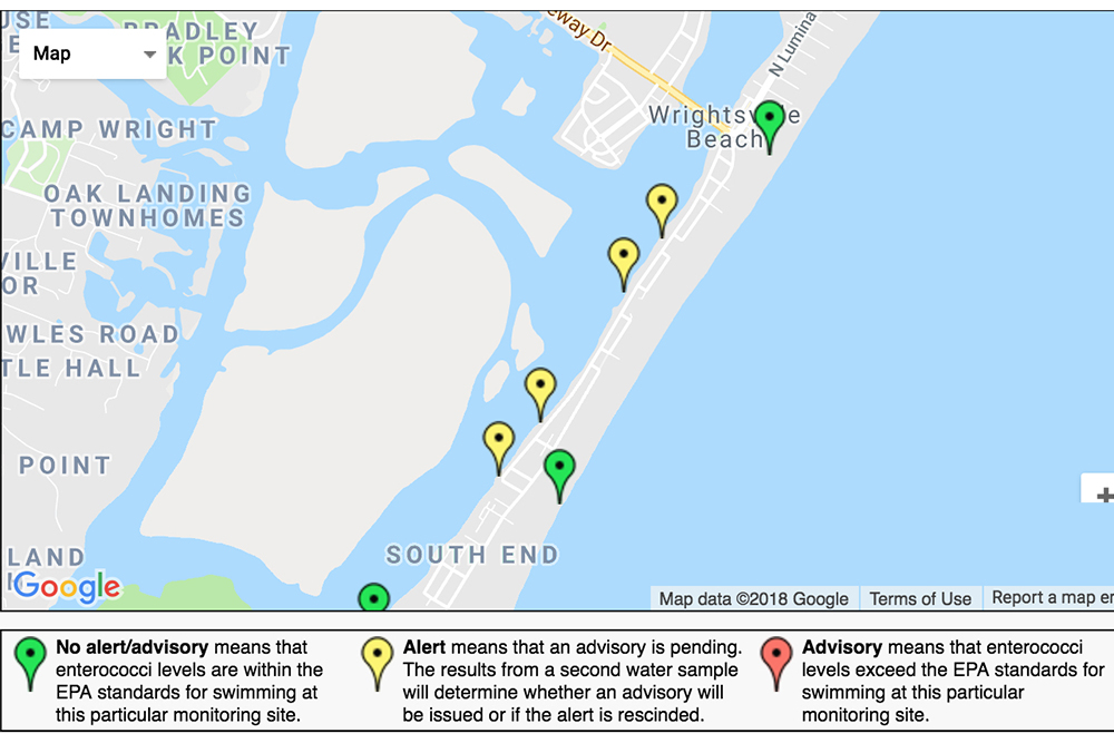 The Department of Environmental Quality has issued four swim alerts in Wrightsville Beach along the sound-side of Banks Channel after water samples indicate fecal bacteria levels that exceed state and federal standards. (Port City Daily graphic/Courtesy Department of Environmental Quality)
