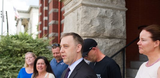 Managing Attorney for the Institute for Justice Justin Pearson announces a lawsuit against the Town of Carolina Beach and its Town Council on behalf of several food truck owners in Wilmington on Tuesday morning. (Port City Daily photo | Mark Darrough)