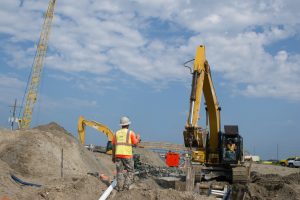 "We’ll be done with the sewer in a week or so," said Cole Kelly (pictured here), pipe foreman for subcontractor 274 Construction.