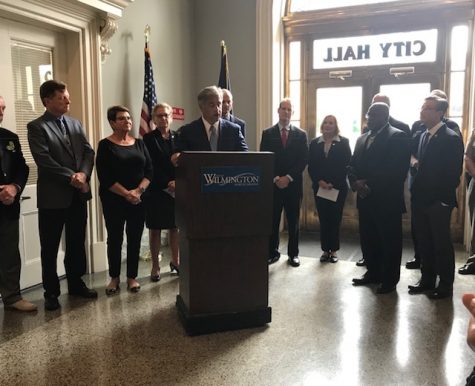 From left: Wilmington City Council members Charlie Rivenbark, Paul Lawler, and Margaret Haynes; Representative Deb Butler; Wilmington Mayor Bill Saffo; New Hanover County Commissioner Woody White; District Attorney Ben David; Representatives Holly Grange and Ted Davis; Councilman Clifford Barnett; State Senator Michael Lee. (Port City Daily photo | File)