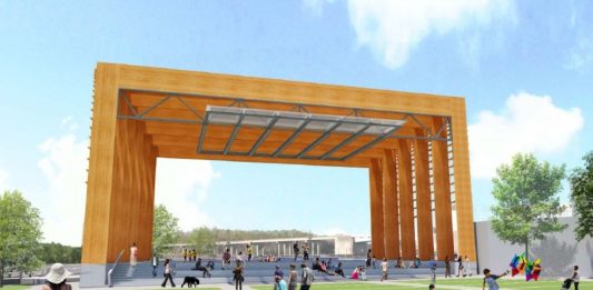 Artist rendering of the Live Nation venue, in its open park mode, with the Isabel Holmes bridge visible in the back. (Port City Daily photo | Courtesy City of Wilmington)