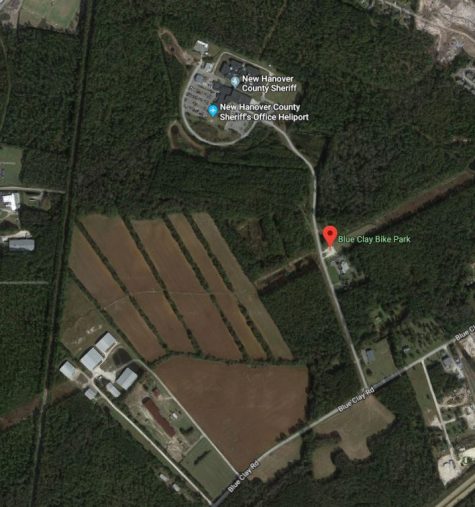 The nearly-100-acre property can been seen to the southwest of the current detention center. The property appears as five narrow properties running roughly north-south, and the misshaped 'home plate' beneath them. (Port City Daily photo | Courtesy Google Maps)