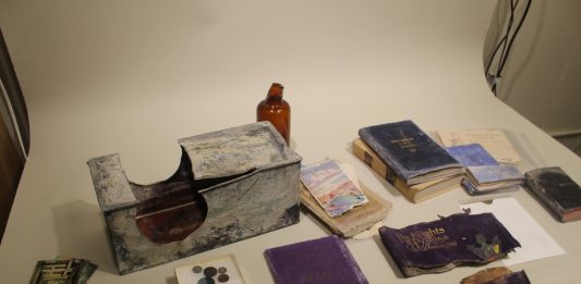 The 1914 time capsule, discovered int he cornerstone of 208 Princess Street. (Port City Daily photo | Benjamin Schachtman)