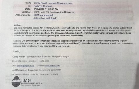 In May, the city received a copy of a survey of 6329 Head Road, showing that about 2 acres was considered state-owned wetlands. (Port City Daily photo | City of Wilmington)