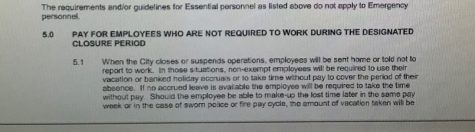 From the City of Wilmington's administrative policy 221, which requires employees to use vacation time or take leave without pay during natural disasters. (Port City Daily photo | City of Wilmington)