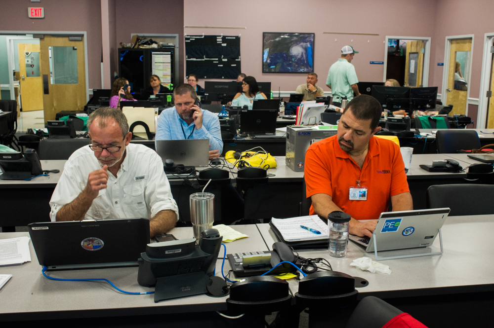 The Emergency Operations Center in Burgaw on Thursday, when Hurricane Michael had produced tornadoes in Pender County. (Port City Daily photo/Mark Darrough)