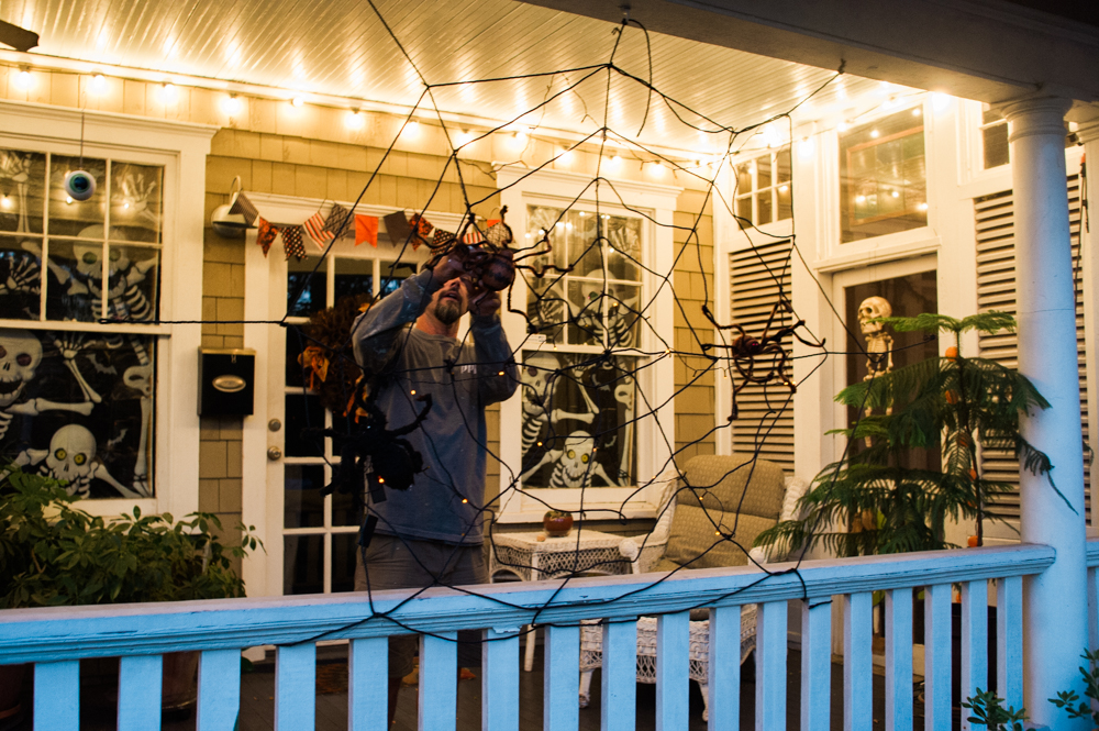 The fall colors of Halloween gave way to spooky, narrow streets as a near-full moon rose above Carolina Place Tuesday night. (Port City Daily photo / Mark Darrough)
