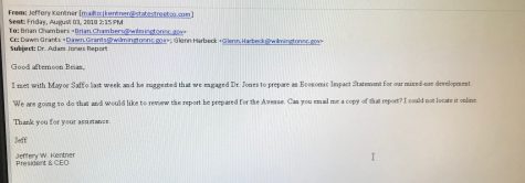In an email to Wilmington planning staff, State Street Companies CEO and President Jeffery Kentner asked for a copy of the UNCW report on The Avenue. (Port City Daily photo / Courtesy City of Wilmington)