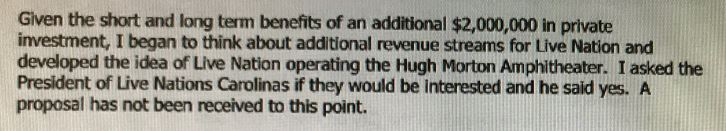 In an interoffice memo, Amy Beatty, the city’s director of community services. describes offering Live Nation the operation of the Hugh Morton amphitheater at Greenfield Lake. (Port City Daily photo | City of Wilmington)