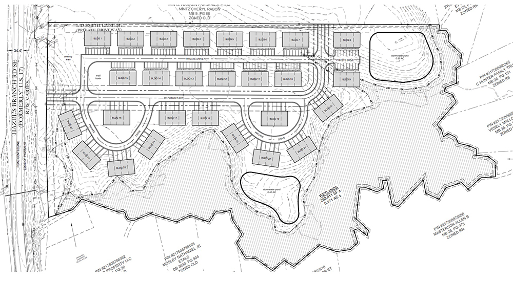Plans for Bishop's Ridge in Leland show new construction will take place, adjacent to Stoney Creek, next to land currently designated in a federal high-risk flood zone. (Port City Daily photo/Courtesy Town of Leland)