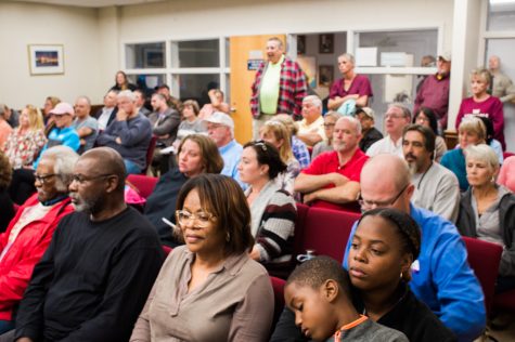 A crowd of more than 60 residents attended the Pender County Board of Commissioners meeting in Burgaw on Monday night. (Port City Daily photo/Mark Darrough)
