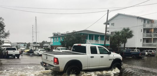 Flooding along Canal Drive in Carolina Beach on Saturday. (Port City Daily photo/Johanna Ferebee)