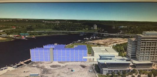 Although not yet officially proposed, plans for the new development border the Riverwalk, Marina Grill, and the city's North Waterfront Park; plans also include a parking garage. (Port City Daily photo / Courtesy City of Wilmington)