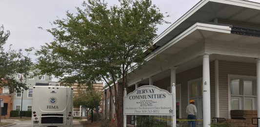 FEMA officials have set up shop at the main office of Jervay Communities in Wilmington. The agency knew for over a week about the impending evictions, as did local officials, but apparently could not warn tenants. (Port City Daily photo / Benjamin Schachtman)