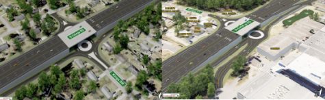 The College Road and Kings Drive interchange, left, and College Road and Ringo Street interchange. (Port City Daily / Courtesy NCDOT)