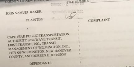 The numerous parties named in Baker's suit. (Port City Daily photo / New Hanover County Superior Court)