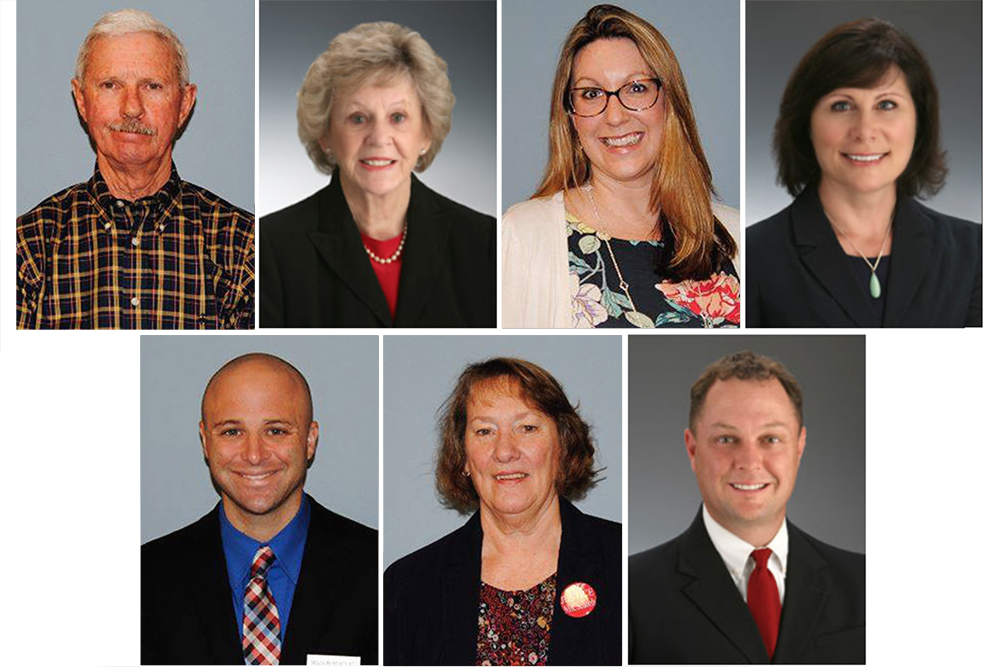 Based on preliminary election results, the new New Hanover School Board will receive four new board members. (Top row, from left to right) Bill Rivenbark, Jeannette Nichols, Stefanie Adams, Lisa Estep (bottom row) Nelson Beaulieu, Judy Justice and David Wortman. (Port City Daily photo/Courtesy New Hanover County Board of Elections and New Hanover Board of Education)