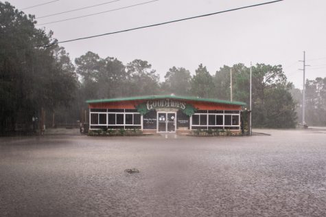 The flooded parking lot of Good Hops Brewing three days after Florence made landfall when Carolina Beach was re-opened for residents. (Port City Daily photo/Mark Darrough)