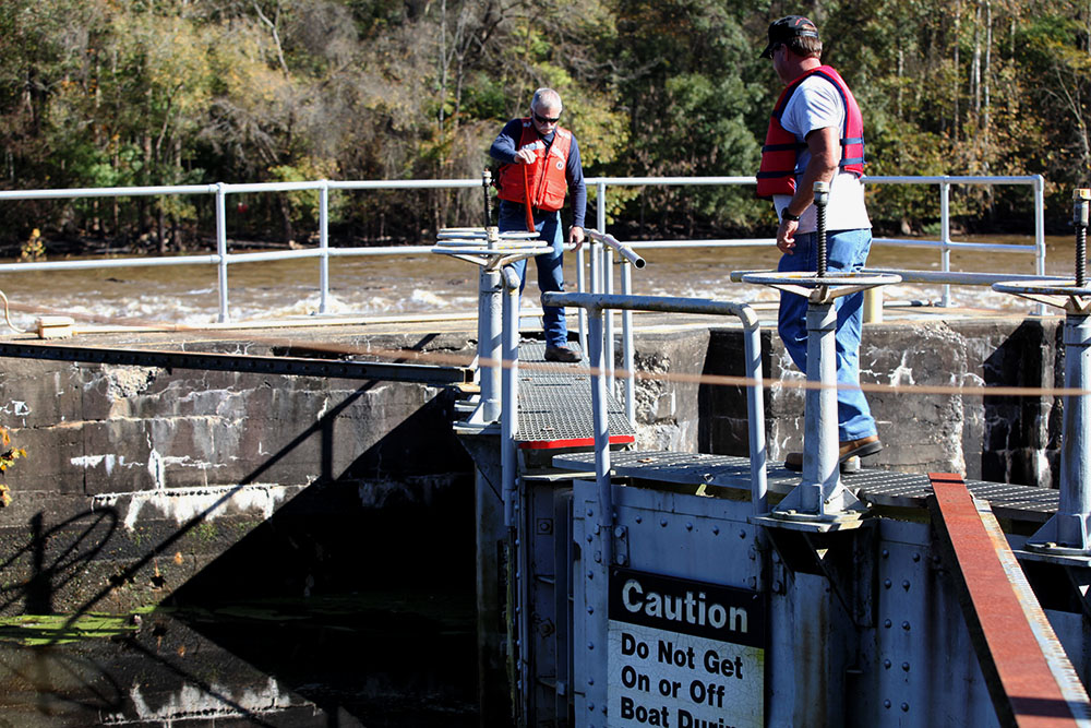 U.S. Army Corps of Engineers Wilmington District engineers inspect Lock and Dam No. 1 on the Cape Fear River. (Port City Daily photo/Courtesy U.S. Army Corps of Engineers)