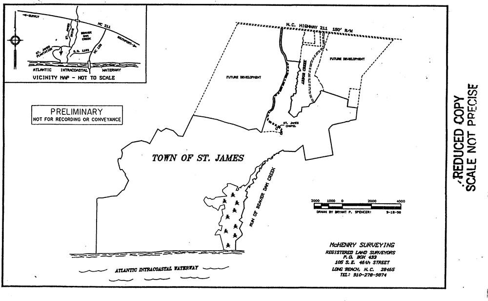 A map of St. James' initial incorporation petition, submitted to the North Carolina General Assembly in 1998. At the time, the community was home to 660 people. As of 2017, the town now hosts over 5,000 residents. (Port City Daily photo/Courtesy N.C. General Assembly)